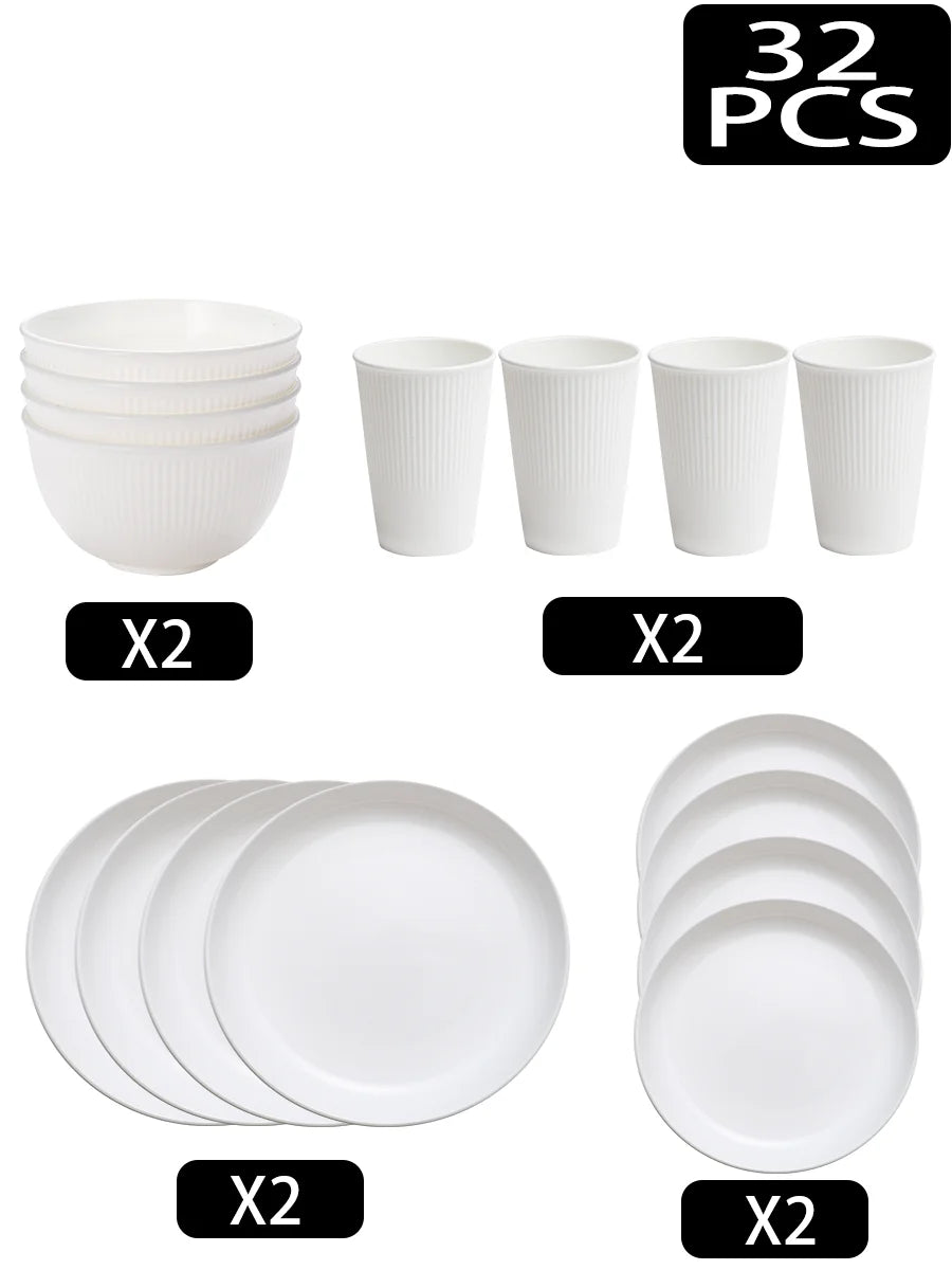 4/8/16/32pcs Environmentally friendly reusable plastic cutlery set, party, Christmas, wheat bowls, dessert plates