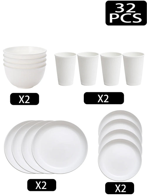 4/8/16/32pcs Environmentally friendly reusable plastic cutlery set, party, Christmas, wheat bowls, dessert plates