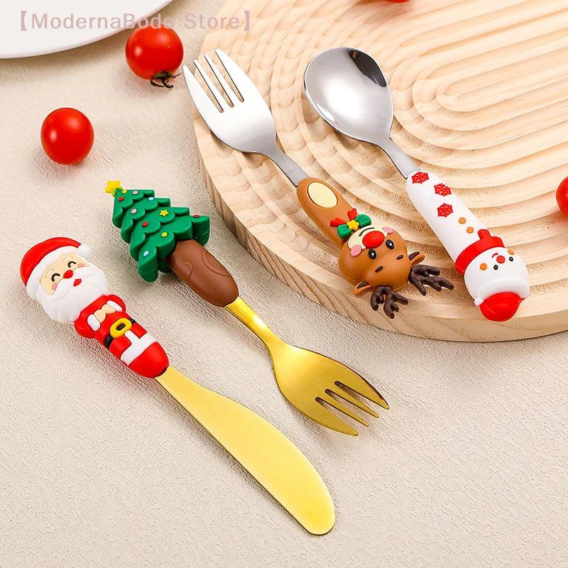 【M】4pcs Christmas Fork And Spoon Set Cutlery Stainless Steel Creative Tableware Coffee Tea Dessert Forks And Spoons Gift Set