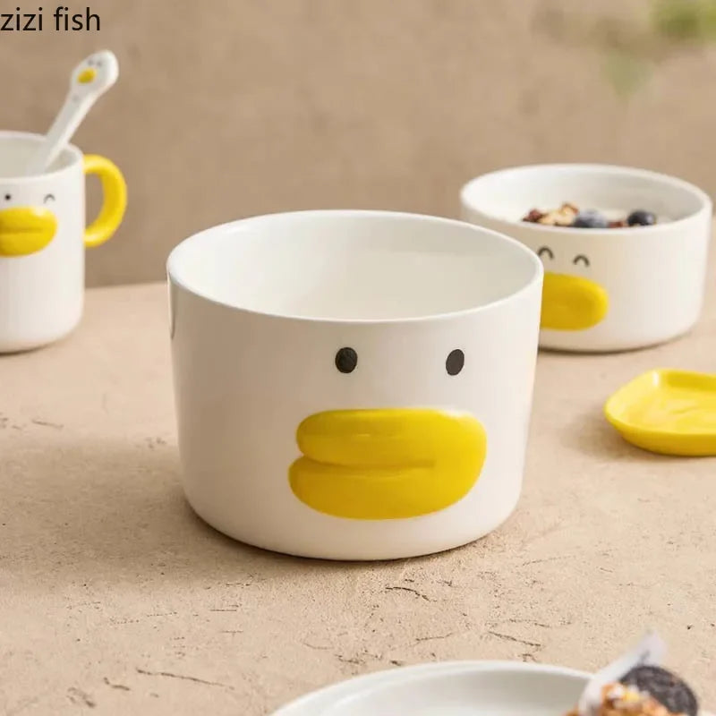 Cartoon Creative Duck Ceramic Tableware Shallow Plate Snack Plate Soup Bowl Seasoning Dish Household Specialty Tableware
