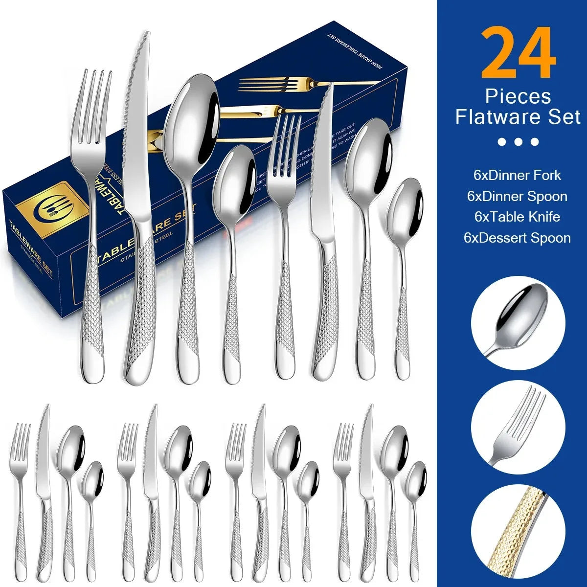 Kitchen Cutlery Sets Stainless Flatware Mirror Polished Design for Parties Birthdays Weddings Can give to Friends and Relatives