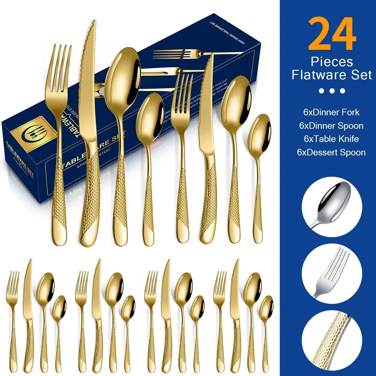 Kitchen Cutlery Sets Stainless Flatware Mirror Polished Design for Parties Birthdays Weddings Can give to Friends and Relatives