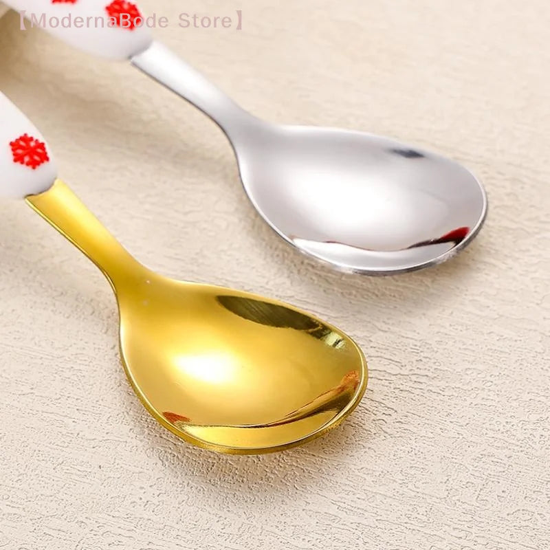 【M】4pcs Christmas Fork And Spoon Set Cutlery Stainless Steel Creative Tableware Coffee Tea Dessert Forks And Spoons Gift Set