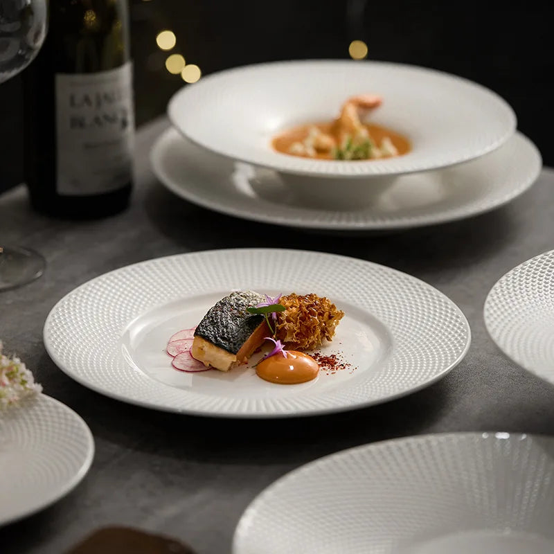 Frosted Striped Ceramic Shallow Plate Dessert Plate Sushi Plate Pasta Plates Restaurant Molecular Cooking Creative Tableware