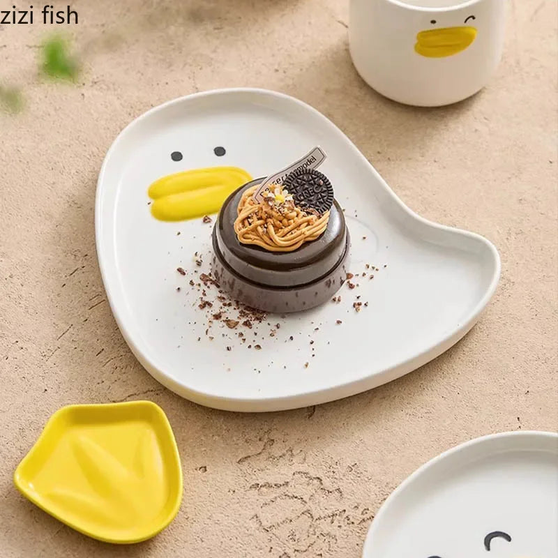 Cartoon Creative Duck Ceramic Tableware Shallow Plate Snack Plate Soup Bowl Seasoning Dish Household Specialty Tableware
