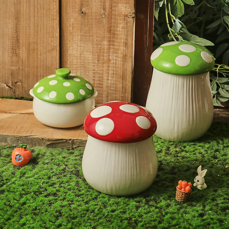 Ceramic Mushroom Coffee Mug Cartoon Water Kettle with Lid Cute Breakfast Milk Cup Tableware Home Teapot Plate Bowl Birthday Gift