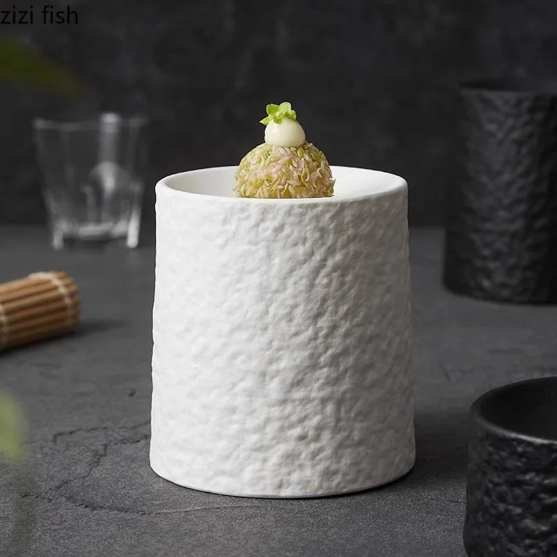 Solid Color Ceramic Stone Pattern Cylindrical Plate Creative Dessert Snack Plate Sushi Plate Hotel Molecular Cooking Tableware