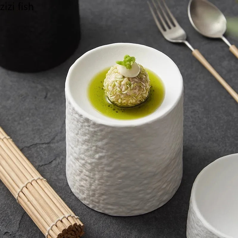 Solid Color Ceramic Stone Pattern Cylindrical Plate Creative Dessert Snack Plate Sushi Plate Hotel Molecular Cooking Tableware