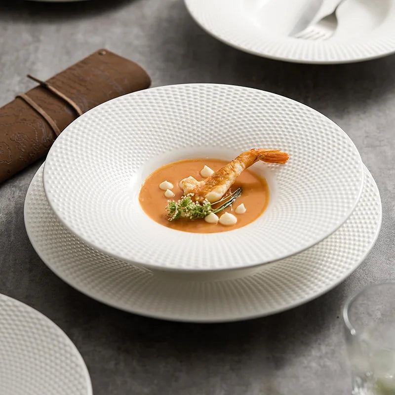 Frosted Striped Ceramic Shallow Plate Dessert Plate Sushi Plate Pasta Plates Restaurant Molecular Cooking Creative Tableware